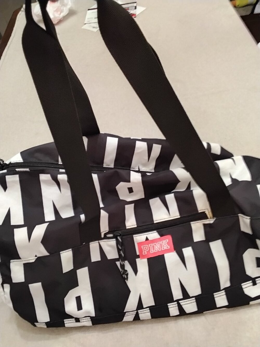 Victoria’s Secret PINK Black & White All-Over Logo Duffle Bag - Very Good Condit